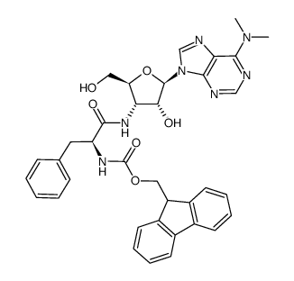 3'-amino-3'-deoxy-3'-[N-(9-fluorenylmethoxycarbonyl)-L-phenylalanyl]-N6,N6-dimethyladenosine结构式