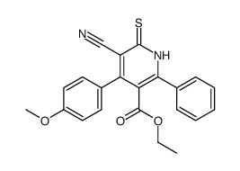 5-Cyano-4-(4-methoxy-phenyl)-2-phenyl-6-thioxo-1,6-dihydro-pyridine-3-carboxylic acid ethyl ester结构式