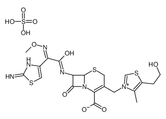 (6R,7R)-7-[[(2E)-2-(2-amino-1,3-thiazol-4-yl)-2-methoxyiminoacetyl]amino]-3-[[5-(2-hydroxyethyl)-4-methyl-1,3-thiazol-3-ium-3-yl]methyl]-8-oxo-5-thia-1-azabicyclo[4.2.0]oct-2-ene-2-carboxylic acid,hydrogen sulfate结构式