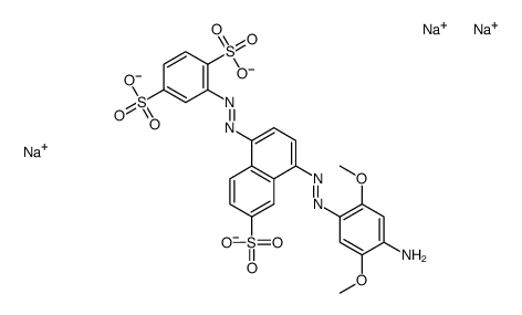 trisodium 2-[4-(4-amino-2,5-dimethoxy-phenyl)diazenyl-6-sulfonato-naph thalen-1-yl]diazenylbenzene-1,4-disulfonate Structure