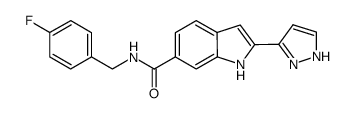 N-(4-fluorobenzyl)-2-(1H-pyrazol-3-yl)-1H-indole-6-carboxamide结构式