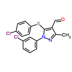 1-(3-Chlorophenyl)-5-[(4-chlorophenyl)sulfanyl]-3-methyl-1H-pyrazole-4-carbaldehyde图片