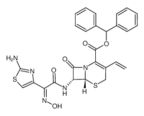 benzhydryl (6R-(6α,7β(Z)))-7-((2-(2-amino-1,3-thiazol-4-yl)-2-(hydroxyimino)acetyl)amino)-8-oxo-3-vinyl-5-thia-1-azabicyclo[4.2.0]oct-2-ene-2-carboxylate结构式