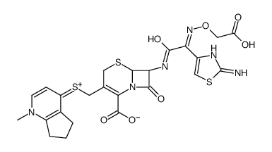 (6R,7R)-7-[[(2E)-2-(2-amino-1,3-thiazol-4-yl)-2-(carboxymethoxyimino)acetyl]amino]-3-[(1-methyl-6,7-dihydro-5H-cyclopenta[b]pyridin-1-ium-4-yl)sulfanylmethyl]-8-oxo-5-thia-1-azabicyclo[4.2.0]oct-2-ene-2-carboxylate Structure