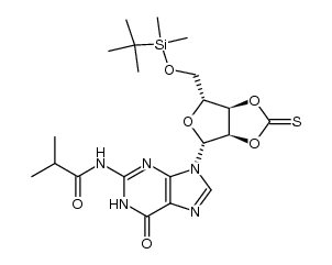 5'-O-(tert-butyldimethylsilyl)-N2-isobutyryl-2',3'-O-thionocarbonylguanosine结构式