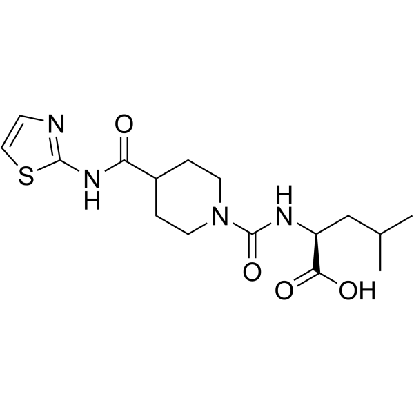 (4-(Thiazol-2-ylcarbamoyl)piperidine-1-carbonyl)-L-leucine structure