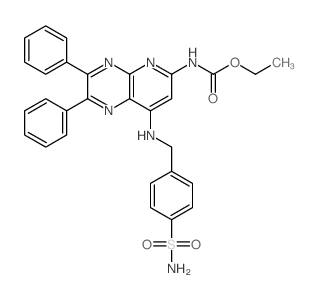 ethyl N-[3,4-diphenyl-7-[(4-sulfamoylphenyl)methylamino]-2,5,10-triazabicyclo[4.4.0]deca-2,4,7,9,11-pentaen-9-yl]carbamate结构式