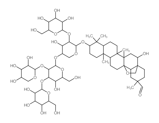 Oleanan-29-al,13,28-epoxy-3-[(O-b-D-glucopyranosyl-(1®3)-O-[b-D-xylopyranosyl-(1®2)]-O-b-D-glucopyranosyl-(1®4)-O-[b-D-glucopyranosyl-(1®2)]-a-L-arabinopyranosyl)oxy]-16-hydroxy-,(3b,1结构式