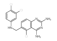 5-chloro-6-[[(3,4-dichlorophenyl)amino]methyl]quinazoline-2,4-diamine structure