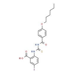 2-[[[[4-(HEXYLOXY)BENZOYL]AMINO]THIOXOMETHYL]AMINO]-5-IODO-BENZOIC ACID Structure