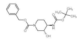 (3R,4r)-苄基 4-(叔丁氧基羰基氨基)-3-羟基哌啶-1-羧酸结构式