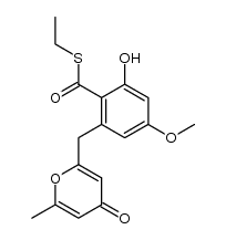 S-ethyl 2-hydroxy-4-methoxy-6-((6-methyl-4-oxo-4H-pyran-2-yl)methyl)benzothioate Structure