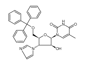 1-(5-O-trityl-3-imidazol-1-yl-3-deoxy-β-D-arabinofuranosyl)thymine结构式