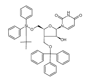 1-(5-O-(tert-butyldiphenylsilyl)-3-deoxy-3-C-(((triphenylmethyl)oxy)methyl)-β-D-arabino-pentofuranosyl)uracil Structure