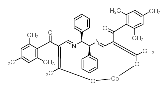 (1S,2S)-N,N'-双[3-氧代-2-(2,4,6-三甲基苯酰)亚丁基]-1,2-二苯基乙二胺合钴(II)结构式