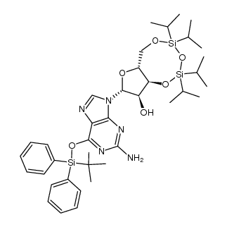 6-O-(tert-Butyldiphenylsilyl)-3',5'-O-(tetraisopropyldisiloxane-1,3-diyl)guanosine结构式