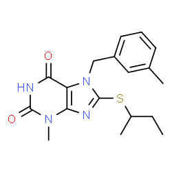 8-(sec-butylthio)-3-methyl-7-(3-methylbenzyl)-3,7-dihydro-1H-purine-2,6-dione Structure