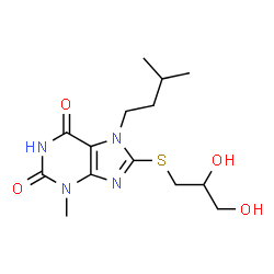 8-((2,3-dihydroxypropyl)thio)-7-isopentyl-3-methyl-3,7-dihydro-1H-purine-2,6-dione结构式