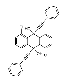 1,5-dichloro-9,10-bis(phenylethynyl)-9,10-dihydroanthracene-9,10-diol结构式