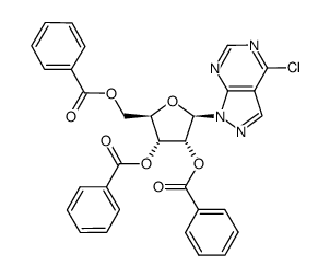 4-chloro-1-(2',3',5'-tri-O-benzoyl-1-β-D-ribofuranosyl)-1H-pyrazolo[3,4-d]pyrimidine结构式