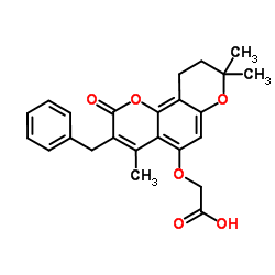 [(3-Benzyl-4,8,8-trimethyl-2-oxo-9,10-dihydro-2H,8H-pyrano[2,3-f]chromen-5-yl)oxy]acetic acid Structure
