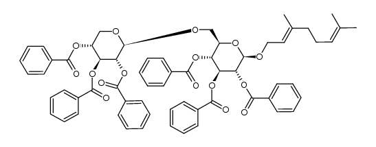 geranyl 2,3,4,2',3',4'-O-hexabenzoyl-β-D-xylopyranosyl-(1->6)-β-D-glucopyranoside Structure