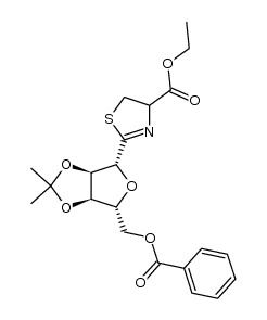ethyl 2-(5'-O-benzoyl-2',3'-O-isopropylidene-β-D-ribofuranosyl)thiazoline-4-carboxylate结构式