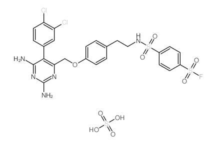4-[2-[4-[[2,6-diamino-5-(3,4-dichlorophenyl)pyrimidin-4-yl]methoxy]phenyl]ethylsulfamoyl]benzenesulfonyl fluoride; sulfuric acid Structure