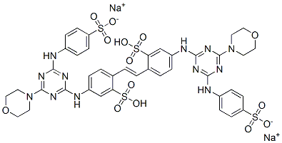 disodium hydrogen-4,4'-bis[[4-morpholino-6-[(4-sulphonatophenyl)amino]-1,3,5-triazin-2-yl]amino]stilbene-2,2'-disulphonate structure