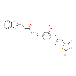 (E)-4-((2-(2-(benzo[d]thiazol-2-ylthio)acetyl)hydrazono)methyl)-2-methoxyphenyl 2-(2,4-dioxothiazolidin-5-yl)acetate structure