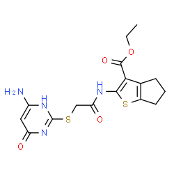 ethyl 2-({[(4-amino-6-oxo-1,6-dihydropyrimidin-2-yl)sulfanyl]acetyl}amino)-5,6-dihydro-4H-cyclopenta[b]thiophene-3-carboxylate结构式