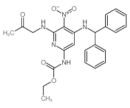 ethyl N-[4-(benzhydrylamino)-5-nitro-6-(2-oxopropylamino)pyridin-2-yl]carbamate structure