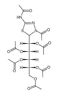 (+)-5-acetamido-3-N-acetyl-2-(1,2,3,4,5-penta-O-acetyl-D-galacto-pentitol-1-yl)-1,3,4-thiadiazoline结构式