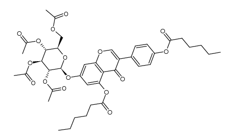 5,4'-di-O-hexanoylgenistein-7-yl 2'',3'',4'',6''-tetra-O-acetyl-β-D-glucopyranoside结构式