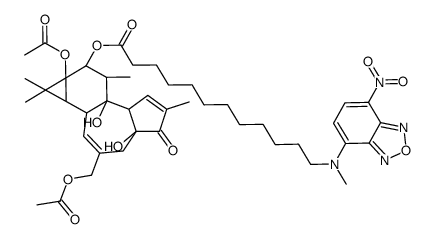 phorbol-13-acetate-12-N-methyl-N-4-(N,N'-di(2-hydroxyethyl)amino)-7-nitrobenz-2-oxa-1,3-diazole-aminododecanoate结构式