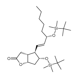 7-t-butyl-dimethylsililoxy-6-[(1E)-3-t-butyldimethylsililoxy-1-octenyl]-2-oxabicyclo[3.3.0]octan-2-one结构式