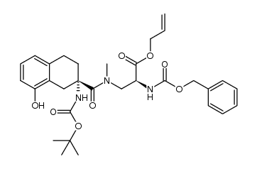 allyl (2S)-2-[(benzyloxy)carbonyl]amino-3-[((2S)-2-[(tert-butoxycarbonyl)amino]-8-hydroxy-1,2,3,4-tetrahydro-2-naphthalenylcarbonyl) (methyl)amino]propanoate结构式