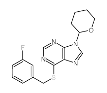 9H-Purine,6-[[(3-fluorophenyl)methyl]thio]-9-(tetrahydro-2H-pyran-2-yl)- structure