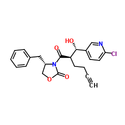 (S)-4-benzyl-3-((R)-2-((S)-(6-chloropyridin-3-yl)(hydroxy)methyl)hex-5-ynoyl)oxazolidin-2-one结构式
