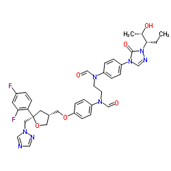 2,5-Anhydro-1,3,4-trideoxy-2-(2,4-difluorophenyl)-4-{[4-(formyl{2-[formyl(4-{1-[(2S,3S)-2-hydroxy-3-pentanyl]-5-oxo-1,5-dihydro-4H-1,2,4-triazol-4-yl}phenyl)amino]ethyl}amino)phenoxy]methyl}-1-(1H-1,2,4-triazol-1-yl)-D-threo-pentitol structure