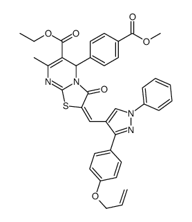 ethyl 5-(4-methoxycarbonylphenyl)-7-methyl-3-oxo-2-[[1-phenyl-3-(4-prop-2-enoxyphenyl)pyrazol-4-yl]methylidene]-5H-[1,3]thiazolo[3,2-a]pyrimidine-6-carboxylate结构式