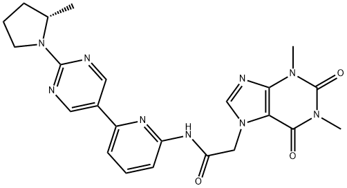 (S)-2-(1,3-dimethyl-2,6-dioxo-1,2,3,6-tetrahydro-7H-purin-7-yl)-N-(6-(2-(2-methylpyrrolidin-1-yl)pyrimidin-5-yl)pyridin-2-yl)ace Structure