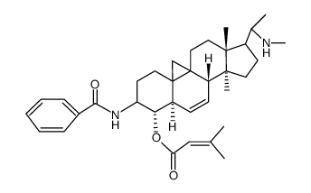 3-Methyl-2-butenoic acid 3β-benzoylamino-14-methyl-20-methylamino-9β,19-cyclo-5α-pregn-6-en-4α-yl ester Structure