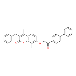 3-benzyl-4,8-dimethyl-7-[2-oxo-2-(4-phenylphenyl)ethoxy]chromen-2-one结构式