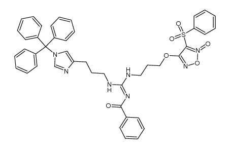 (E)-4-(3-(2-benzoyl-3-(3-(1-trityl-1H-imidazol-4-yl)propyl)guanidino)propoxy)-3-(phenylsulfonyl)-1,2,5-oxadiazole 2-oxide Structure