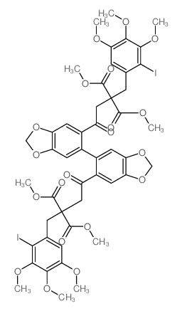 [5,5'-Bi-1,3-benzodioxole]-6,6'-dibutanoicacid, a6,a6'-bis[(2-iodo-3,4,5-trimethoxyphenyl)methyl]-a6,a6'-bis(methoxycarbonyl)-g6,g6'-dioxo-, 6,6'-dimethyl ester structure