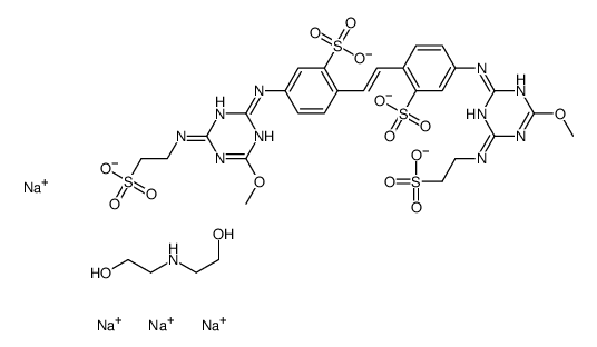 4,4'-bis[[4-methoxy-6-[(2-sulphoethyl)amino]-1,3,5-triazin-2-yl]amino]stilbene-2,2'-disulphonic acid, sodium salt, compound with 2,2'-iminodiethanol结构式