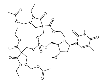 thymidine 5'-bis[3-acetyloxymethoxy-2,2-bis(ethoxycarbonyl)-propyl]phosphate结构式