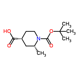 (2R,4R)-2-Methyl-1-{[(2-methyl-2-propanyl)oxy]carbonyl}-4-piperidinecarboxylic acid结构式