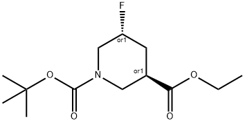 反式-5-氟-哌啶-1,3-二羧酸1-叔丁酯3-乙酯结构式